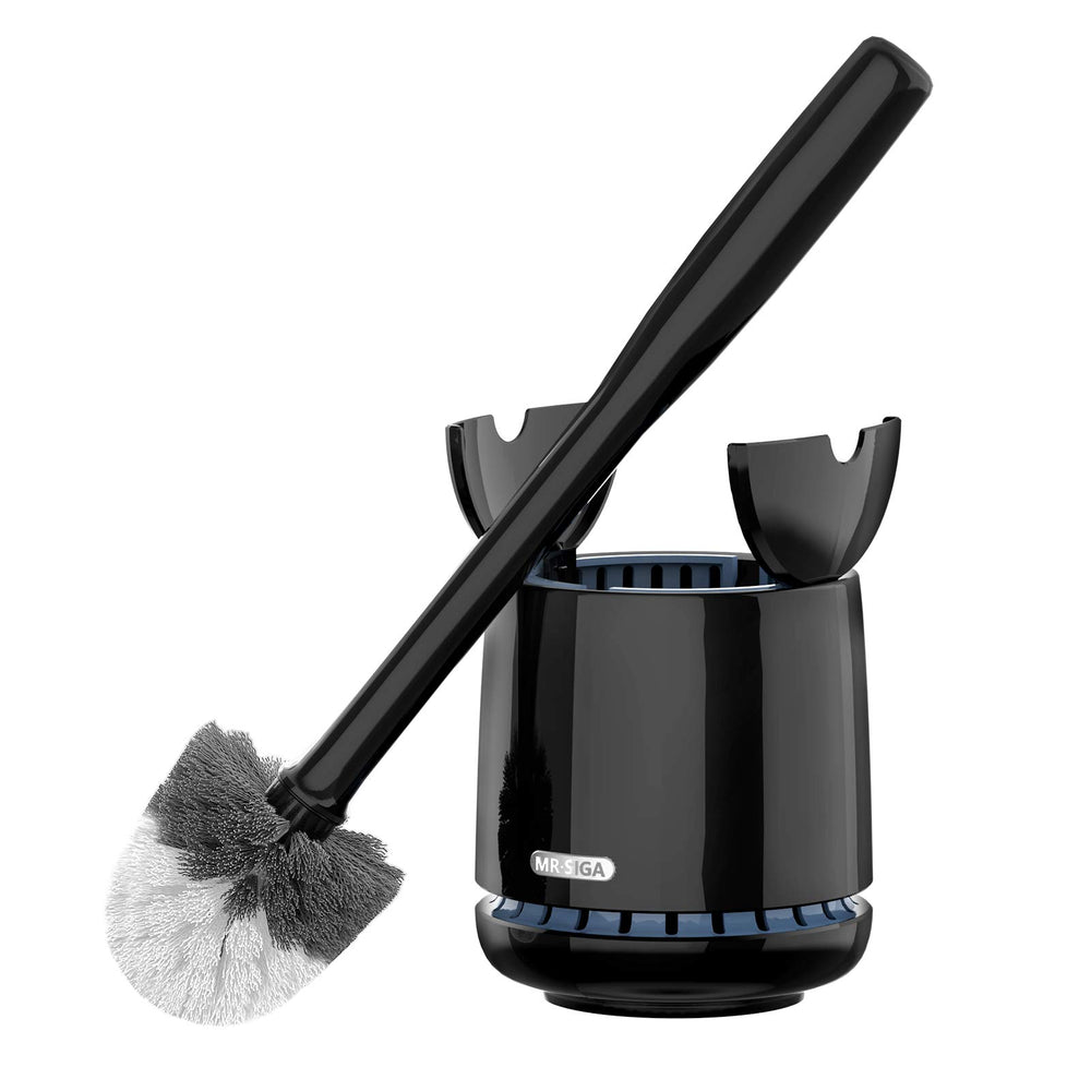 MR.SIGA front view of brush and holder, neat discreet storage benefit