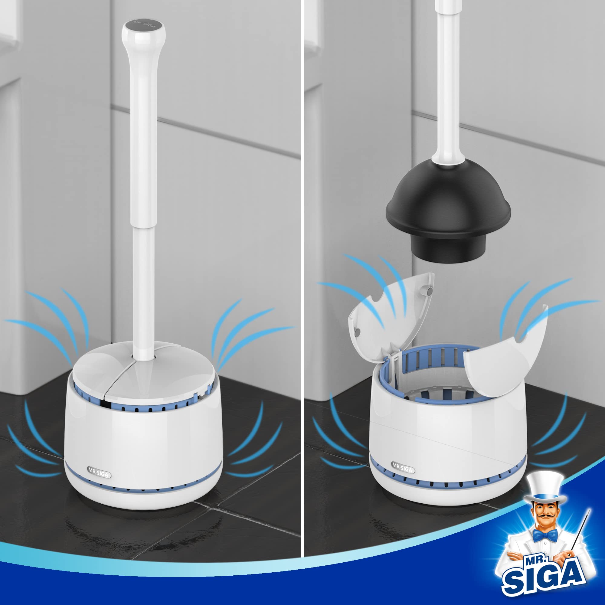MR.SIGA plunger set in modern bathroom showing space-saving clean design