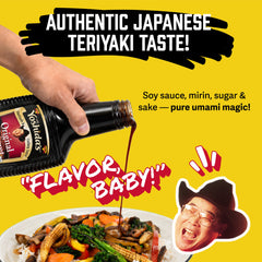 Mr. Yoshida's pouring teriyaki over steak for rich flavor and glossy finish