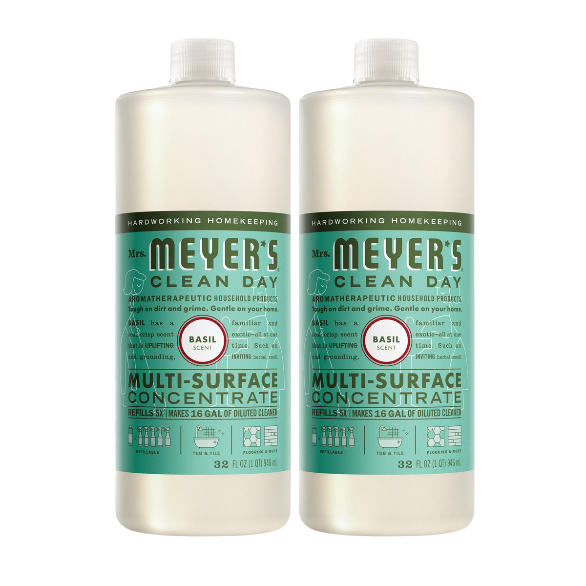 Mrs. MEYER'S front packaging showing basil concentrate and clear labeling for easy identification