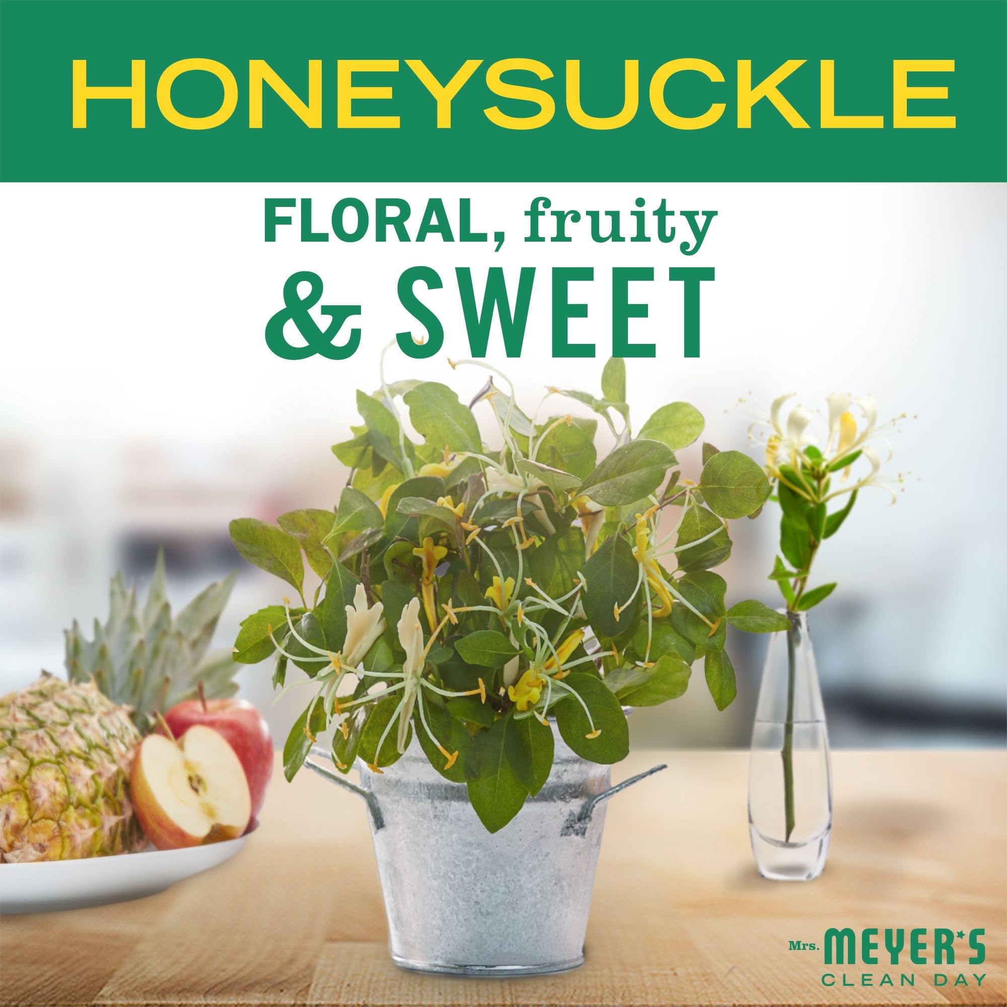 Mrs. MEYER'S label close-up showing plant-derived ingredients and cruelty-free badge