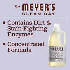 Mrs. Meyer's bottle beside a laundry basket demonstrating fresh results