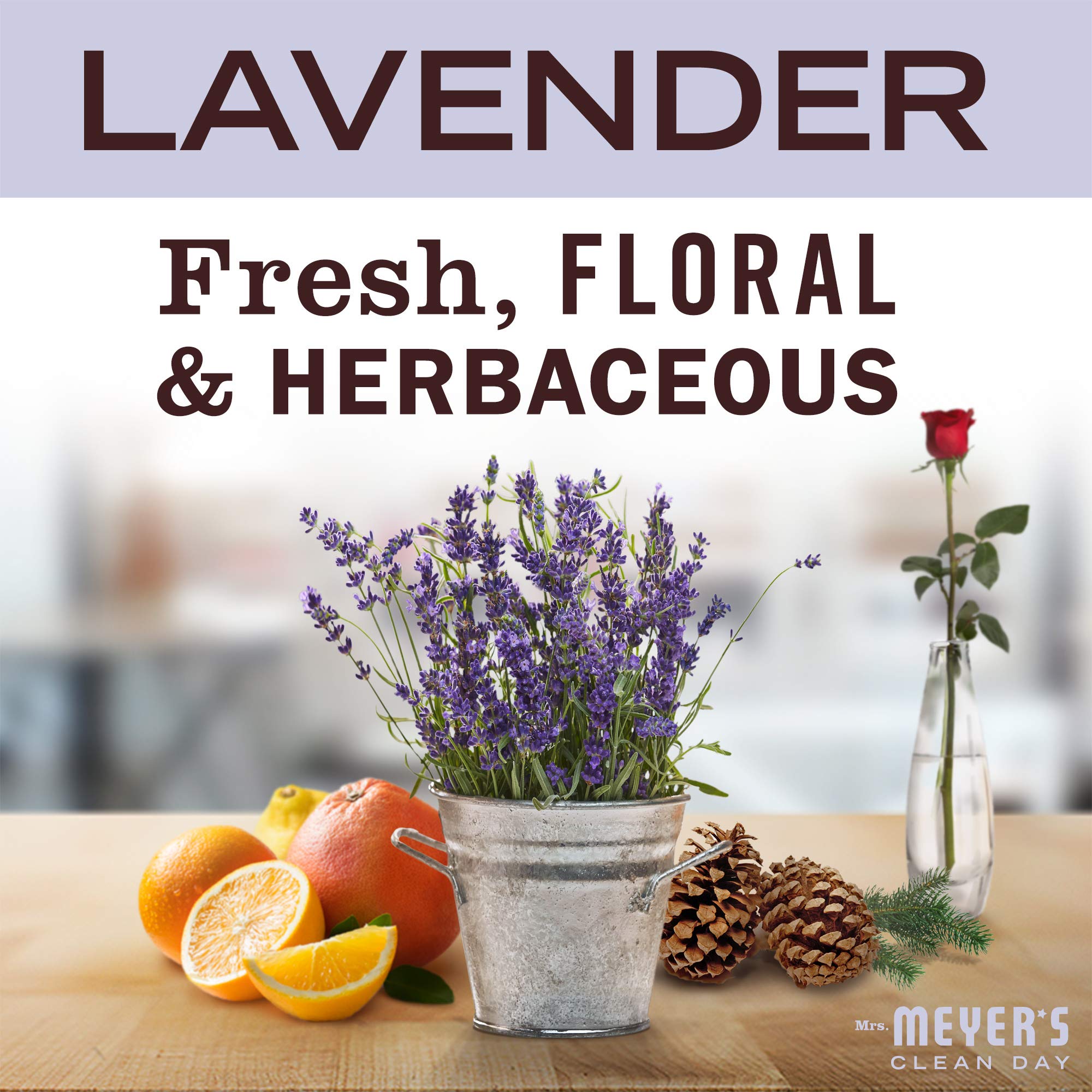 Mrs. Meyer's lavender sanitizer droplet on skin highlighting gentle texture and moisturizing effect