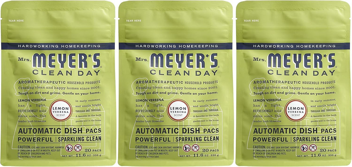 Mrs. MEYER'S front packaging showing Lemon Verbena pods and count for clear purchase choice
