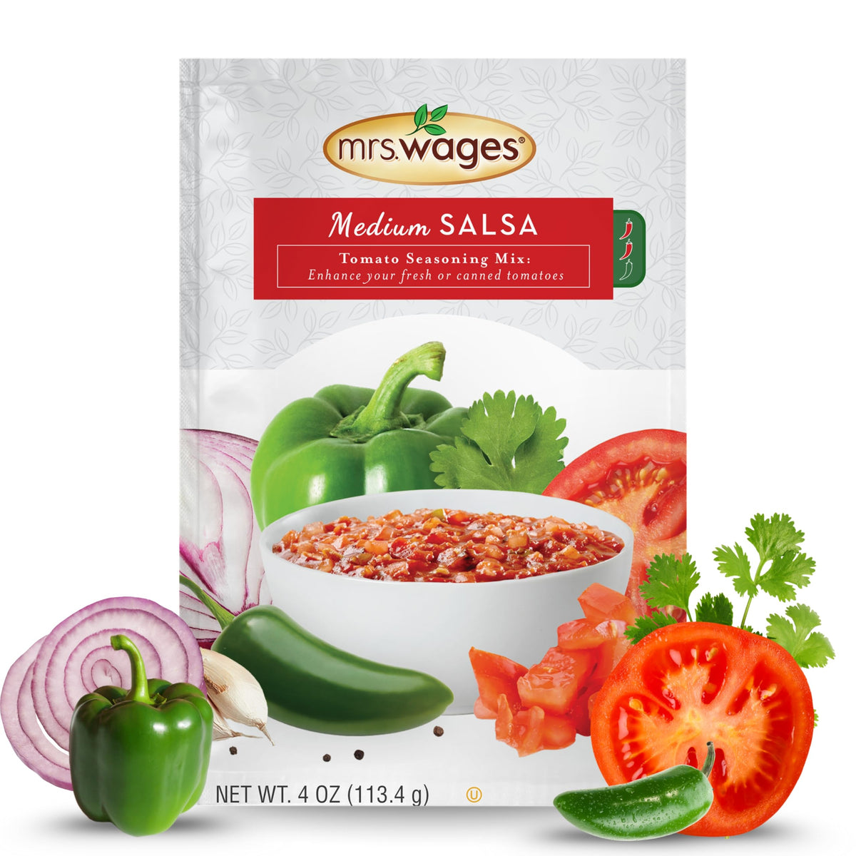 Mrs. Wages front packaging showing medium salsa mix and benefits