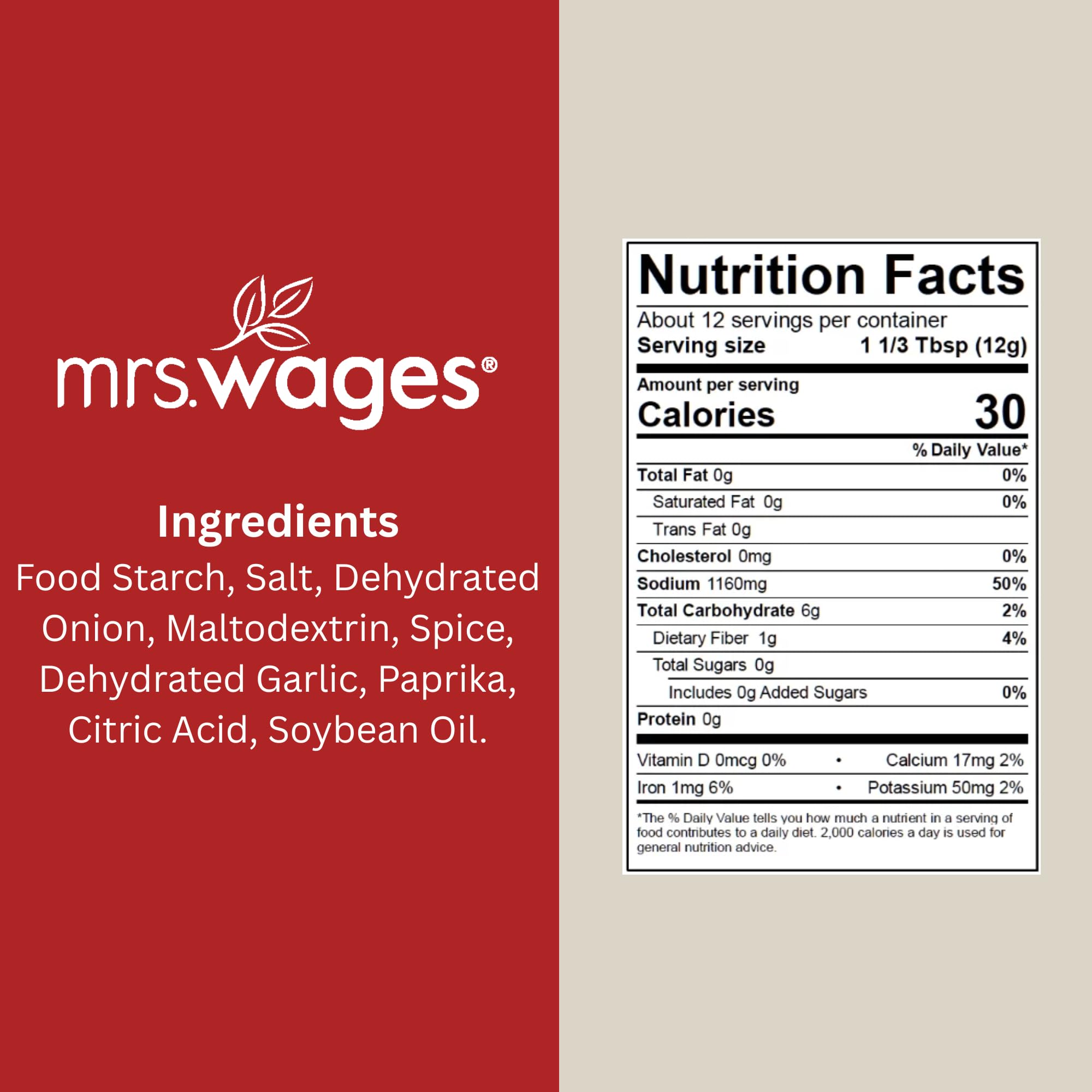 Mrs. Wages opened packet with dry mix displayed for easy seasoning preparation