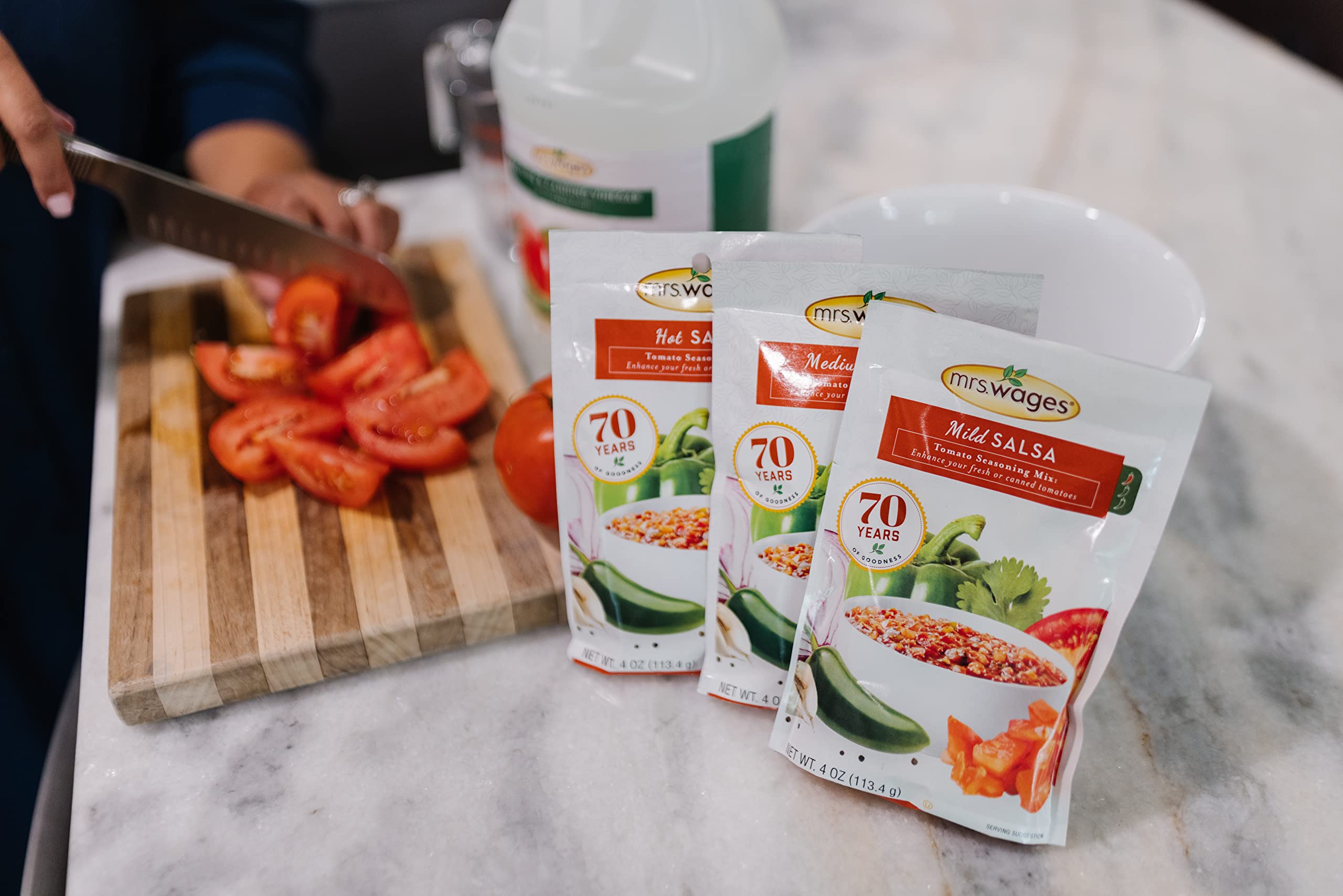 Mrs. Wages salsa served with chips demonstrating great party flavor