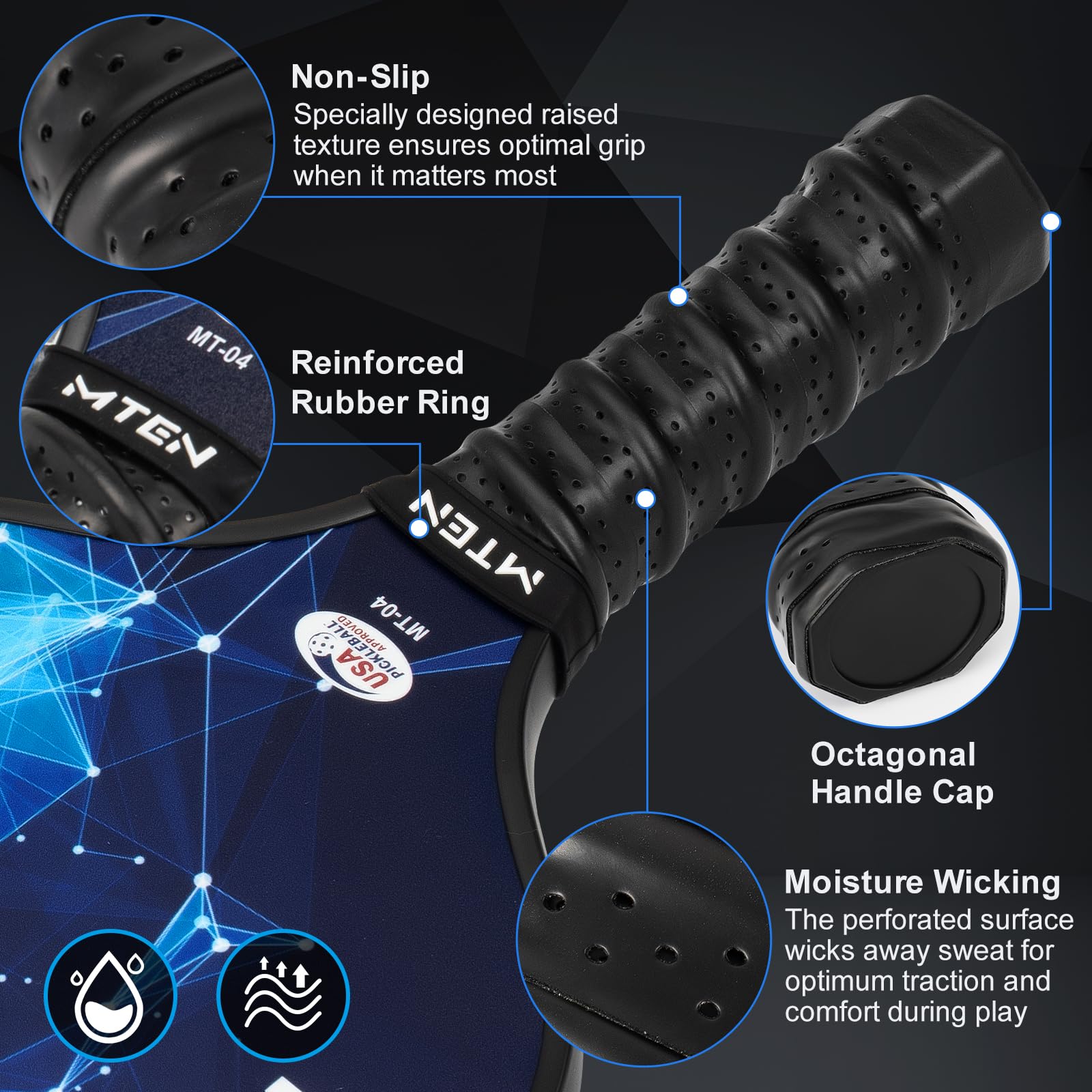 MTEN ergonomic handle grip with perforation for comfortable hold
