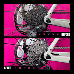 Muc-Off label closeup highlighting biodegradable formula and safety info