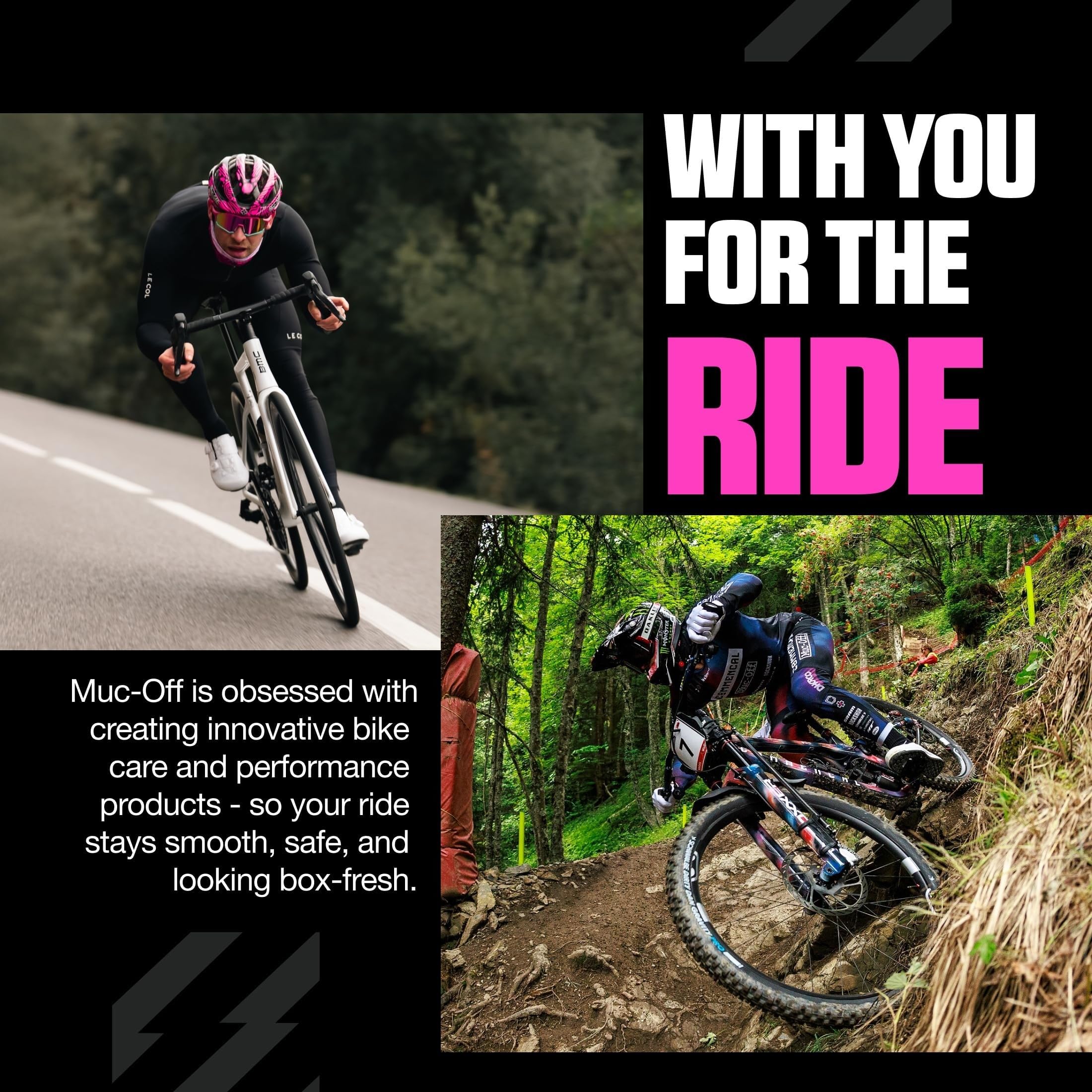 Muc-Off in a garage lifestyle scene showing convenient at-home bike maintenance