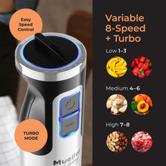 Mueller using frother in cup to create creamy milk foam for coffee