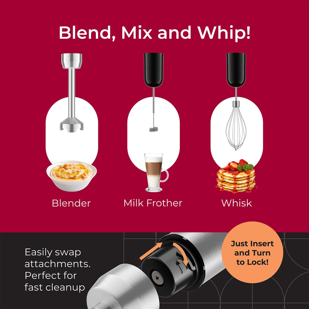 Mueller with whisk attached whipping cream quickly and evenly