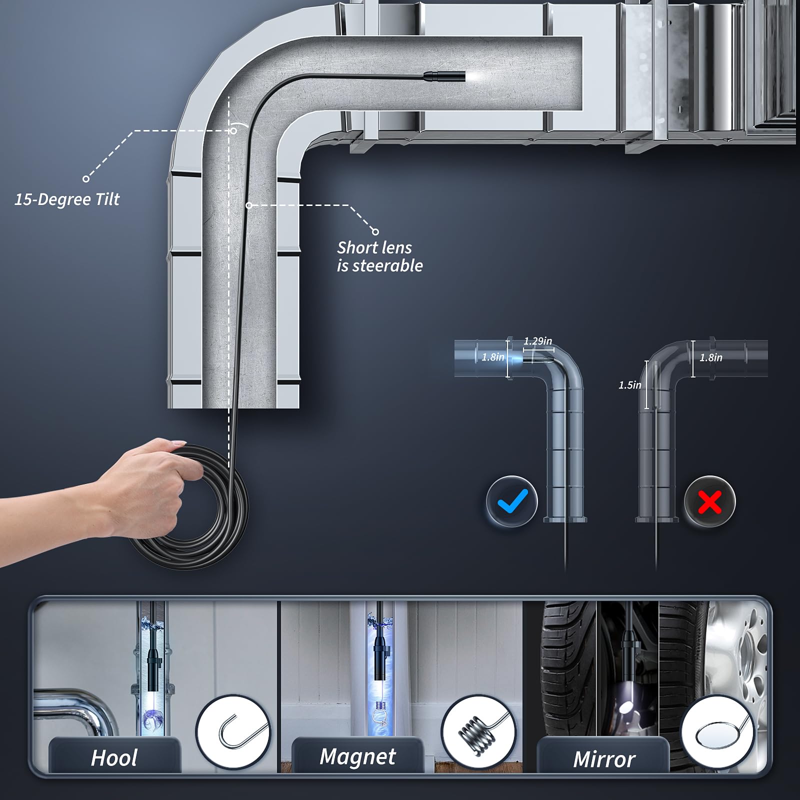 MugEasy included accessories arranged: hook, magnet, mirror, Type-C cable for versatility