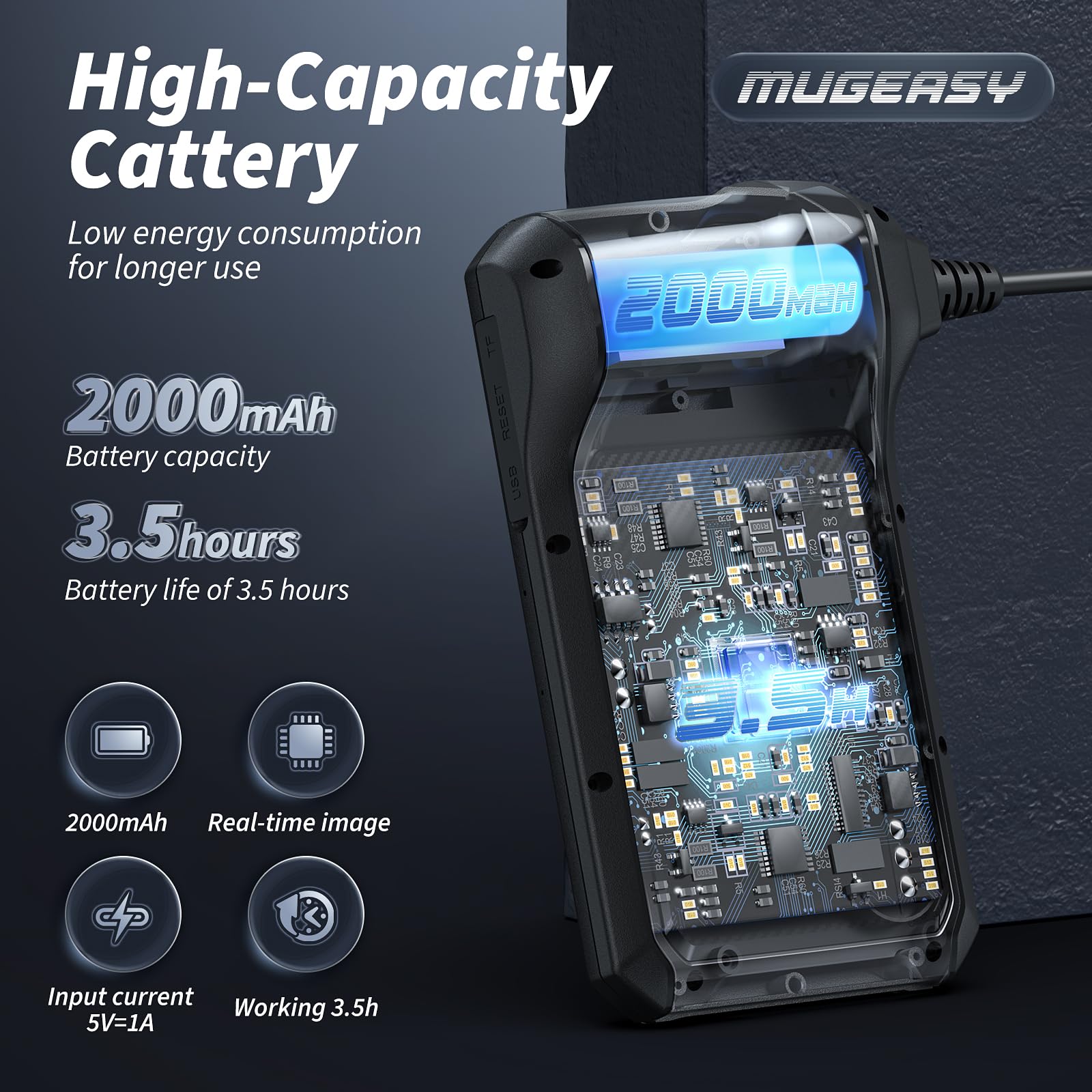 MugEasy semi-rigid 16.5ft cable laid out to show reach and flexible control benefit