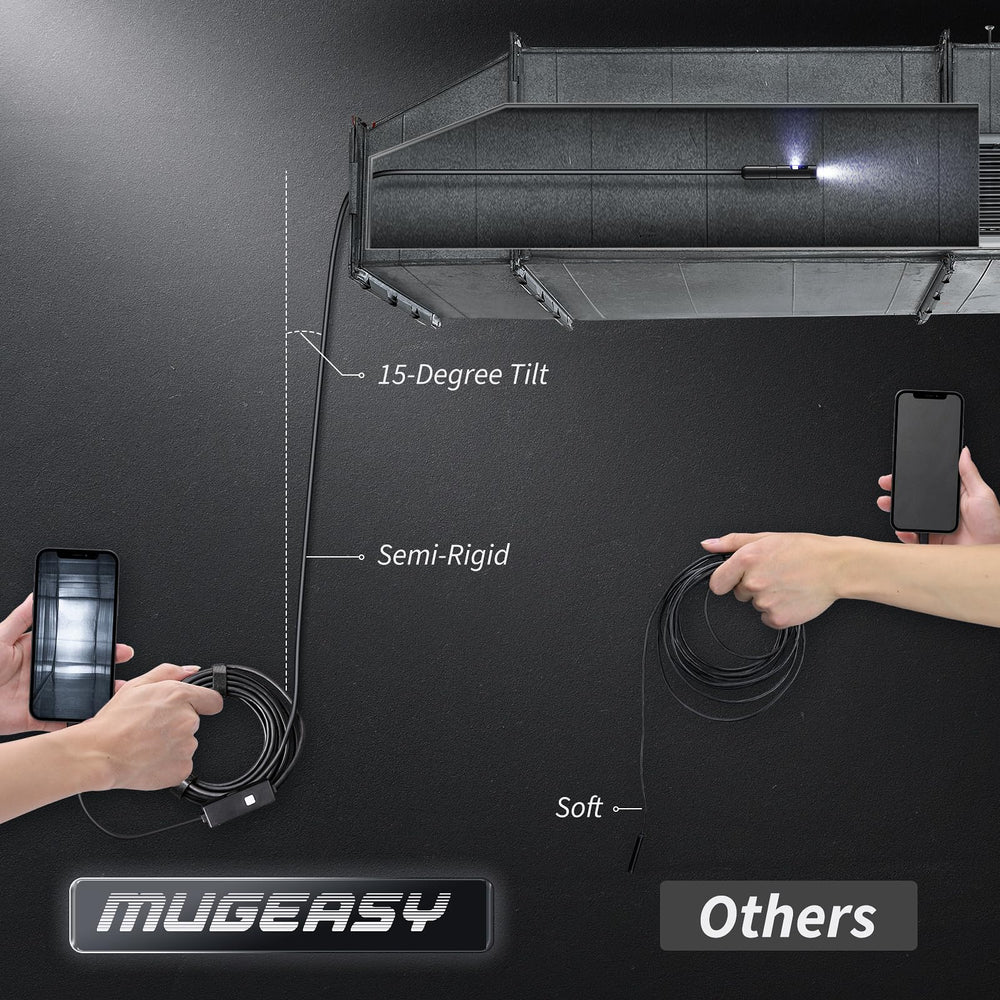 MugEasy probe LEDs lighting a dark pipe to show clear visibility benefit