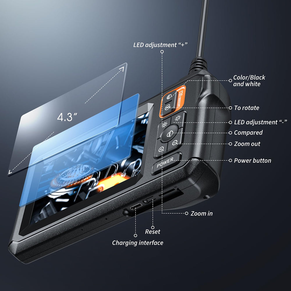 MugEasy camera probe close-up showing 7.9mm head and slim profile for tight access