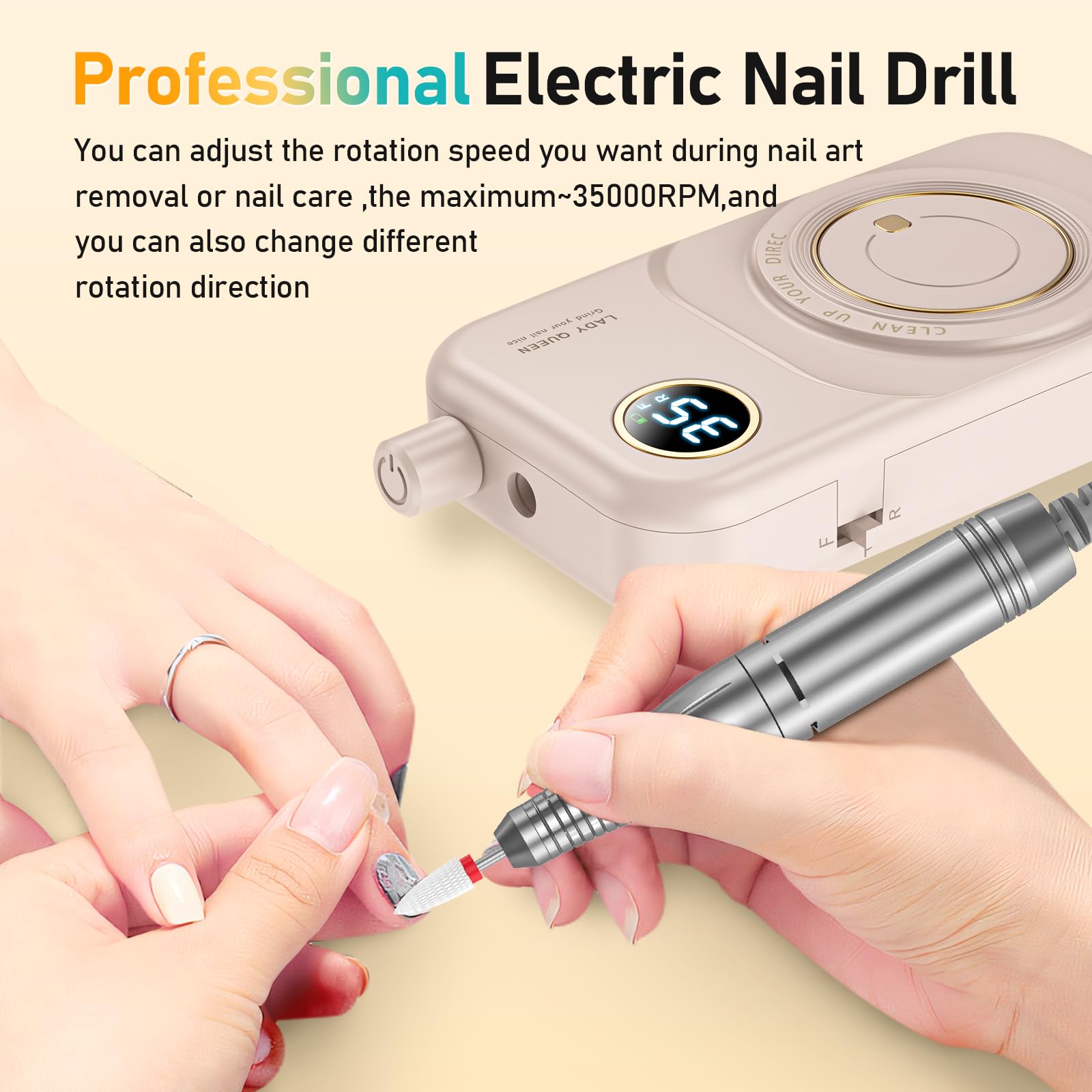 mUGLE drill in hand showing size with belt clip for comfortable portable use