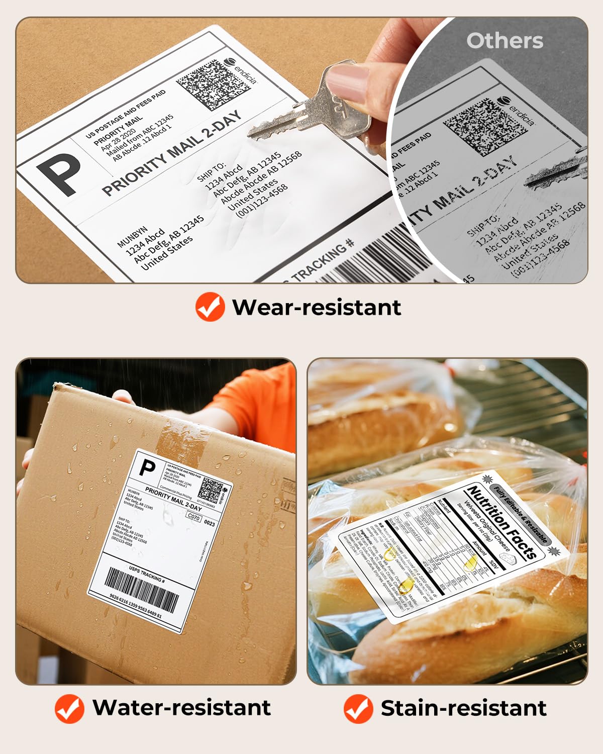 MUNBYN label adhesive on a poly mailer showing strong, long-lasting stick