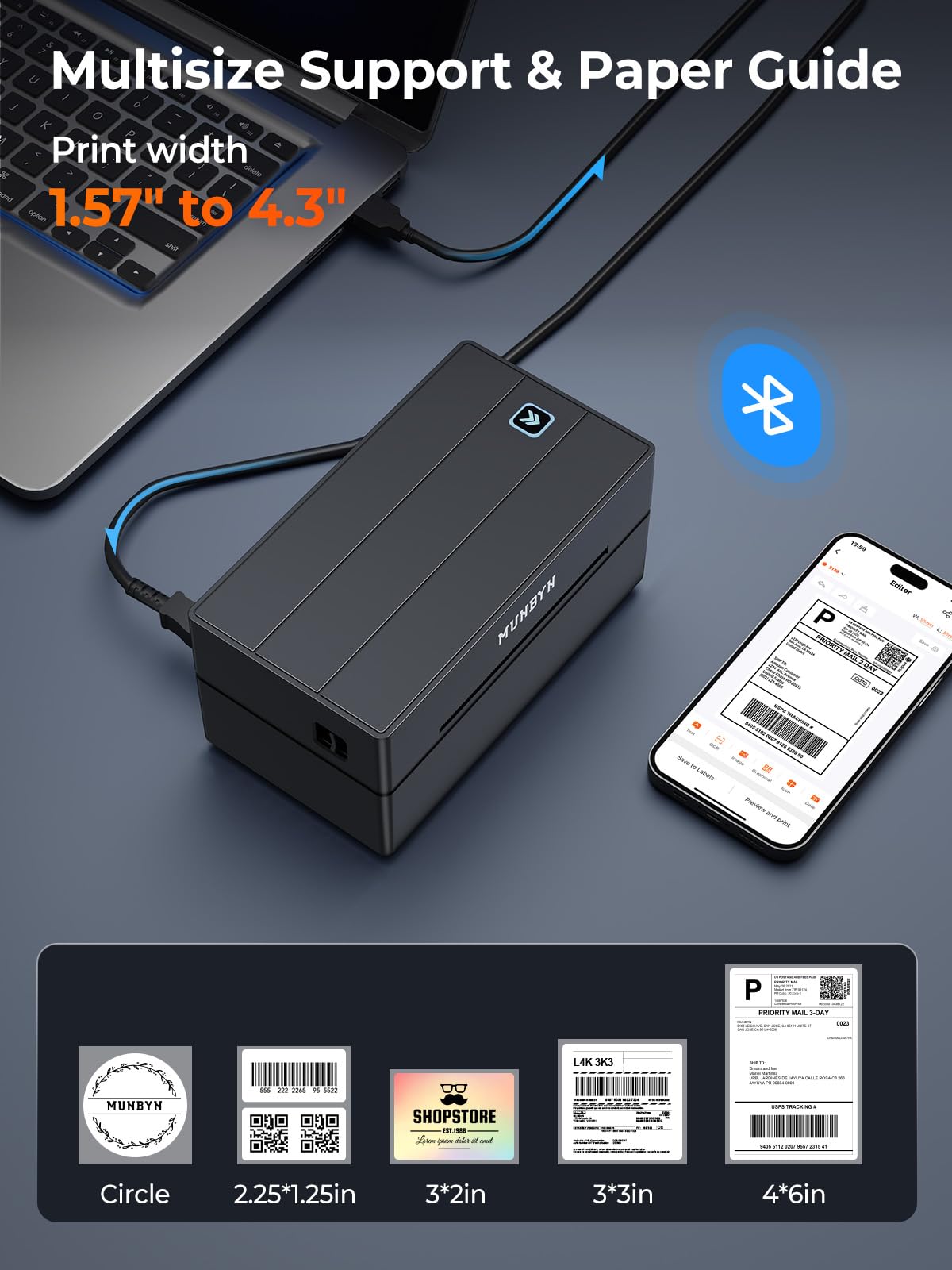 MUNBYN printing from phone showing Bluetooth pairing and mobile convenience