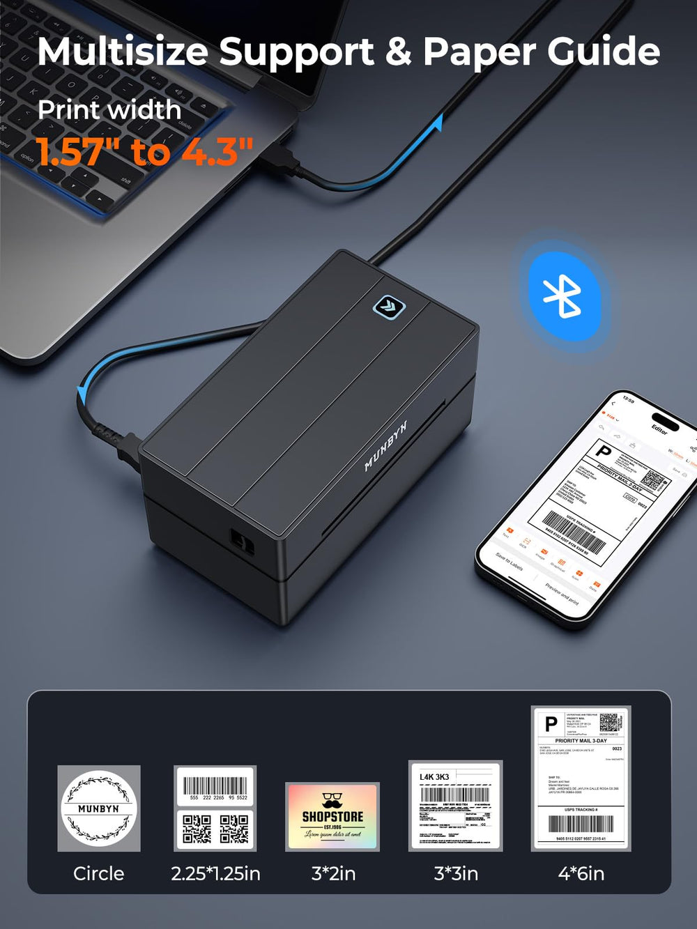 MUNBYN printing from phone showing Bluetooth pairing and mobile convenience