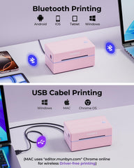 MUNBYN open printer with label loaded showing easy roll installation benefit