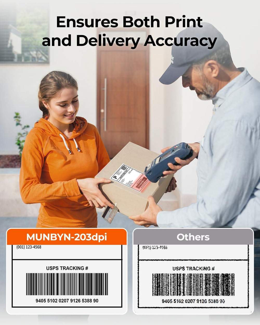 MUNBYN printing a 4x6 shipping label, demonstrating crisp thermal output for shipping