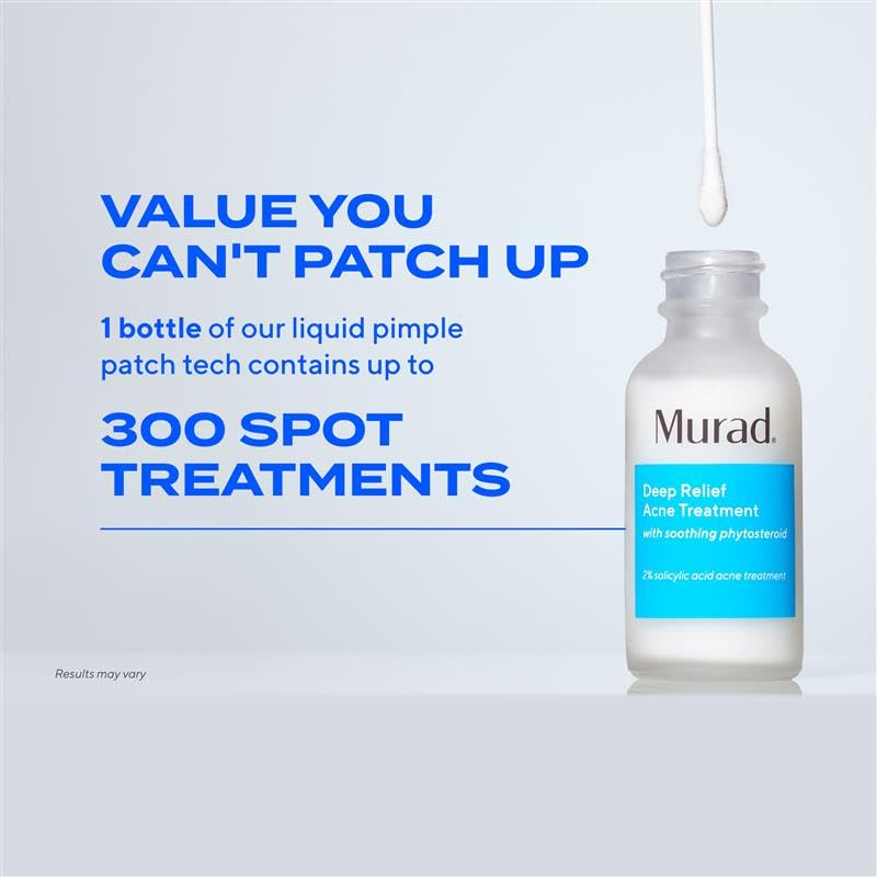 Side-by-side size comparison showing Murad Deep Relief tube scale and coverage