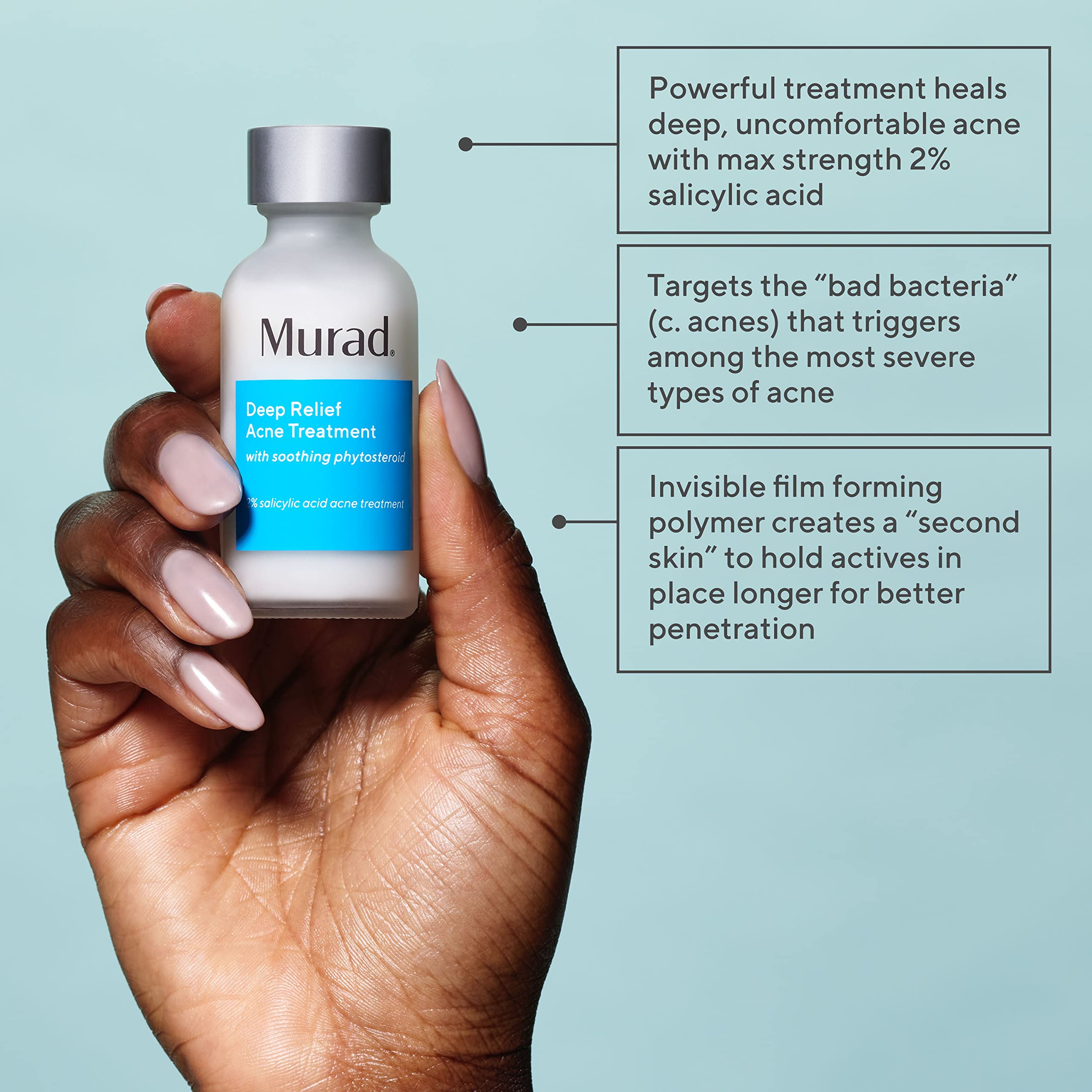 Close-up of Murad Deep Relief tube tip highlighting precise product control