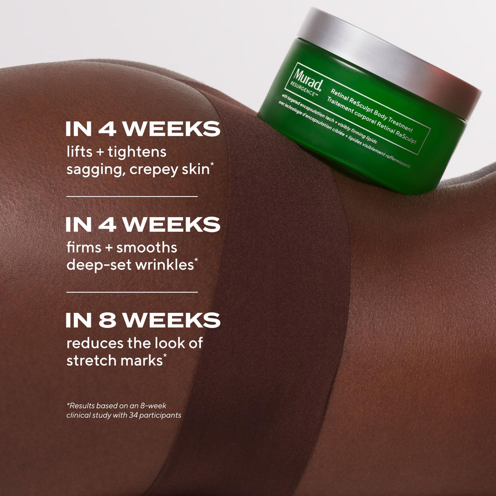 Murad applying lotion to thigh area demonstrating smoothing and hydrating benefit