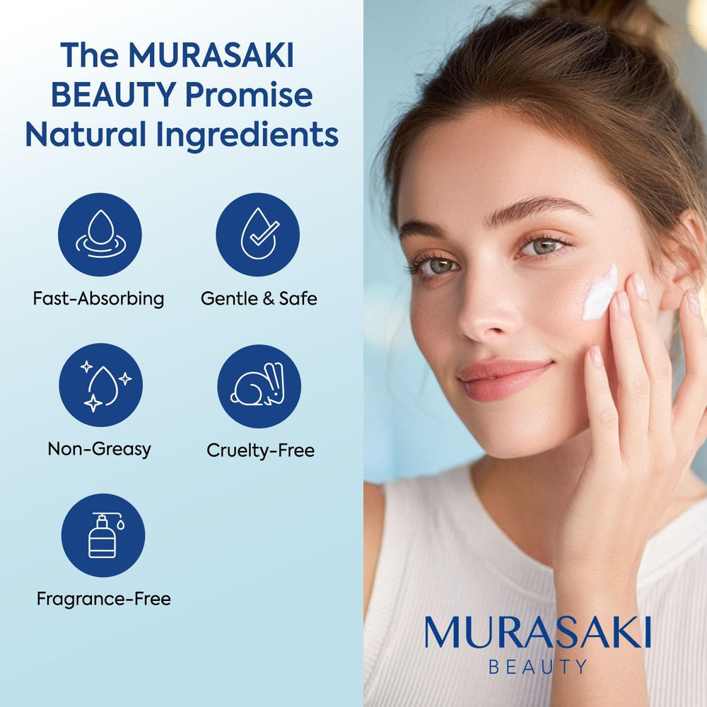 MURASAKI BEAUTY cream texture close-up illustrating smooth, fast-absorbing finish for comfort