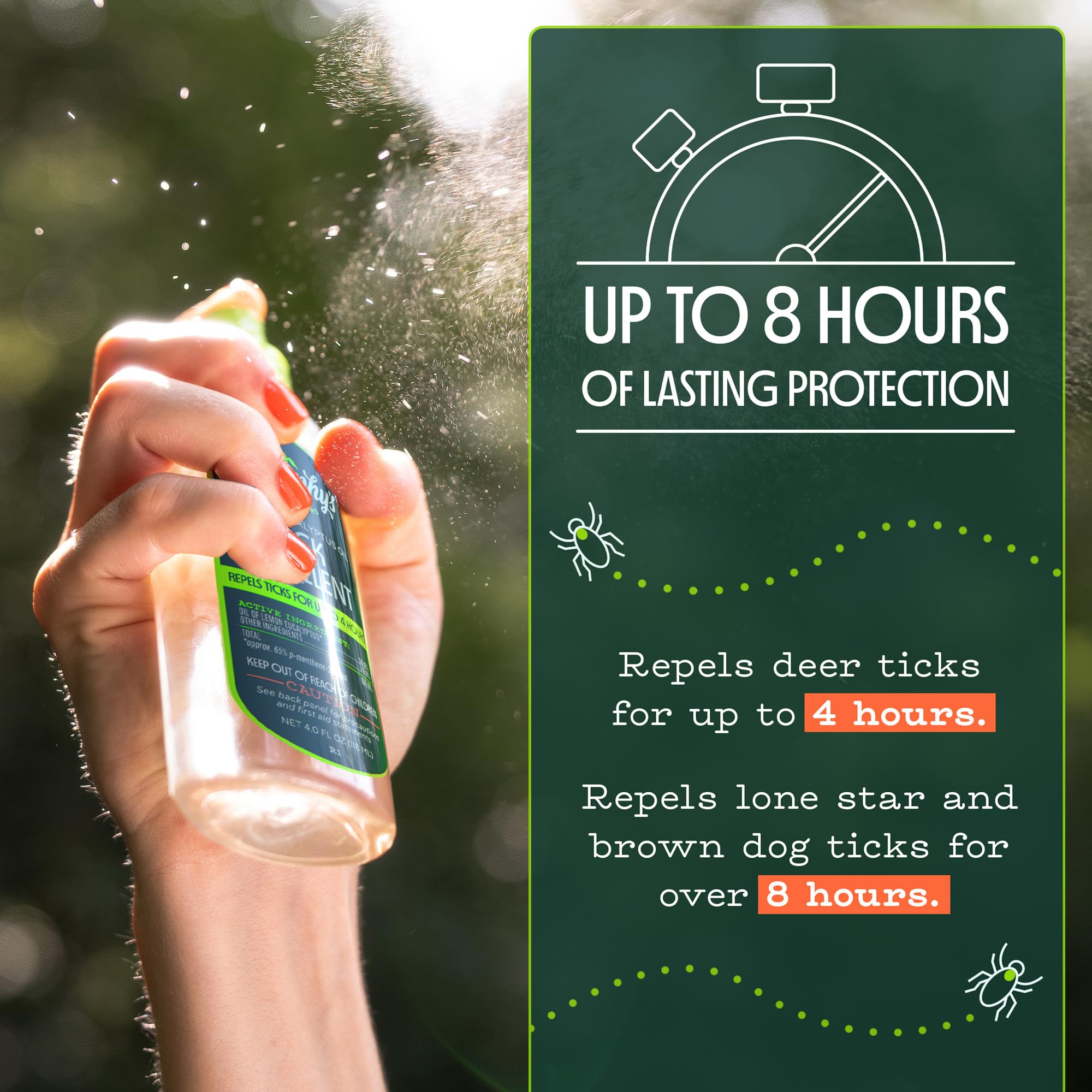 Murphy's Naturals producing a fine mist on clothing outdoors, demonstrating quick coverage during activities