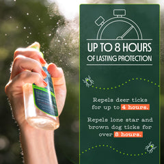 Murphy's Naturals producing a fine mist on clothing outdoors, demonstrating quick coverage during activities