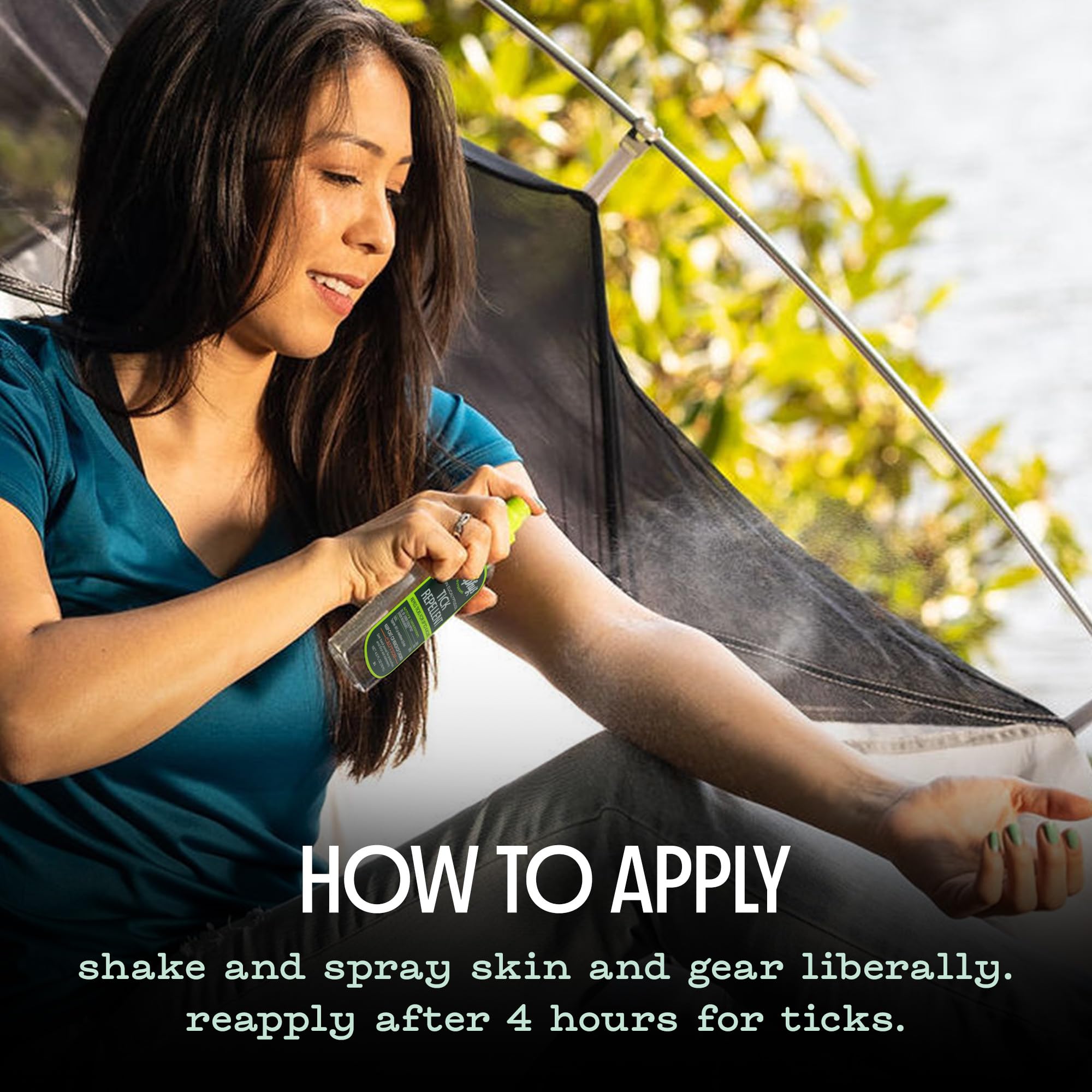 Murphy's Naturals mist visible on forearm close-up to show lightweight texture and quick drying