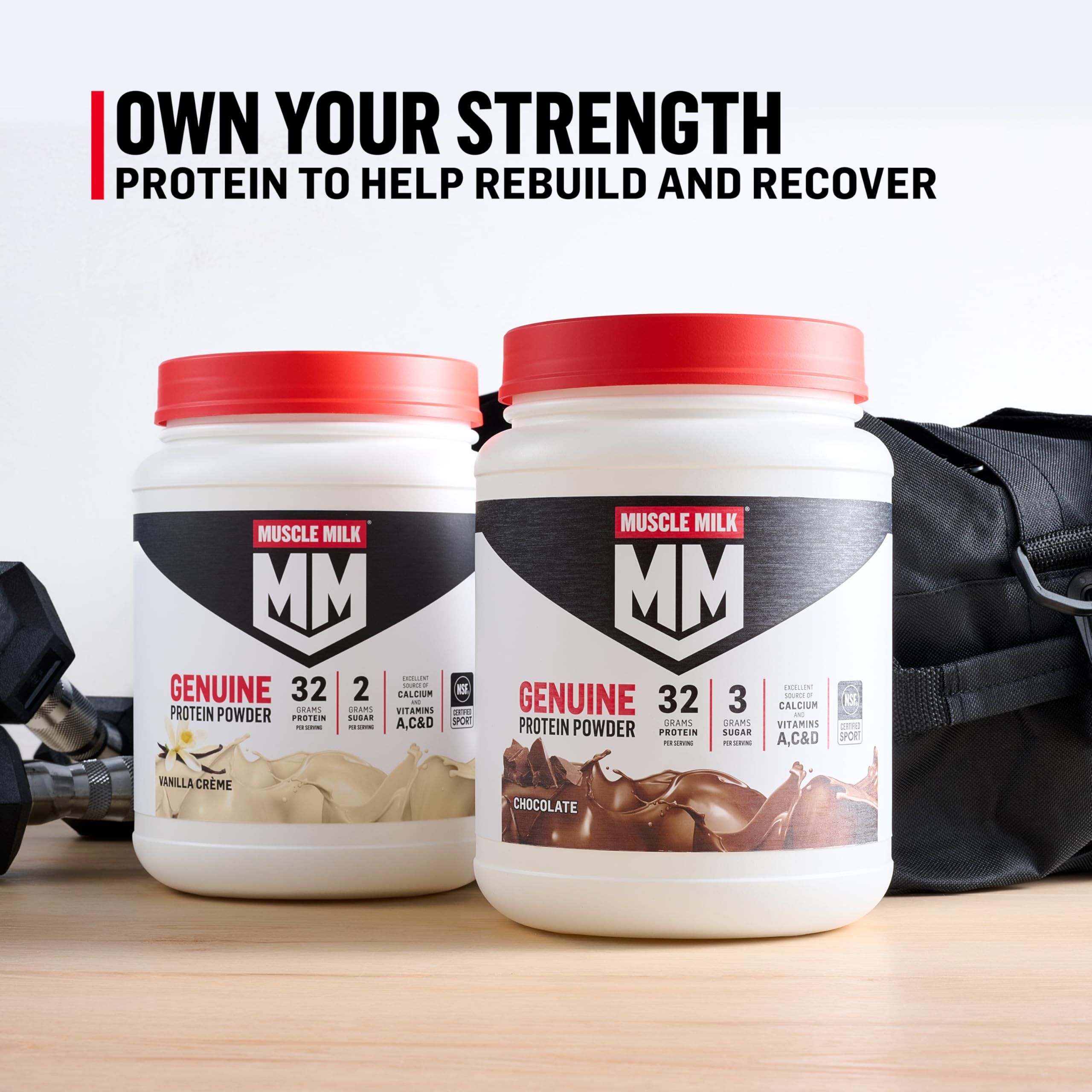 Muscle Milk ingredients panel and NSF Certified for Sport seal reassuring tested product quality