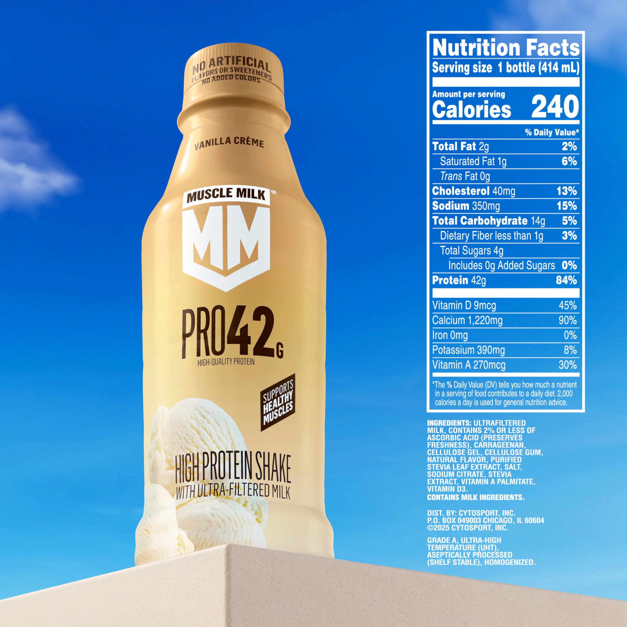 Muscle Milk bottle close-up showing texture and easy-grip label benefit