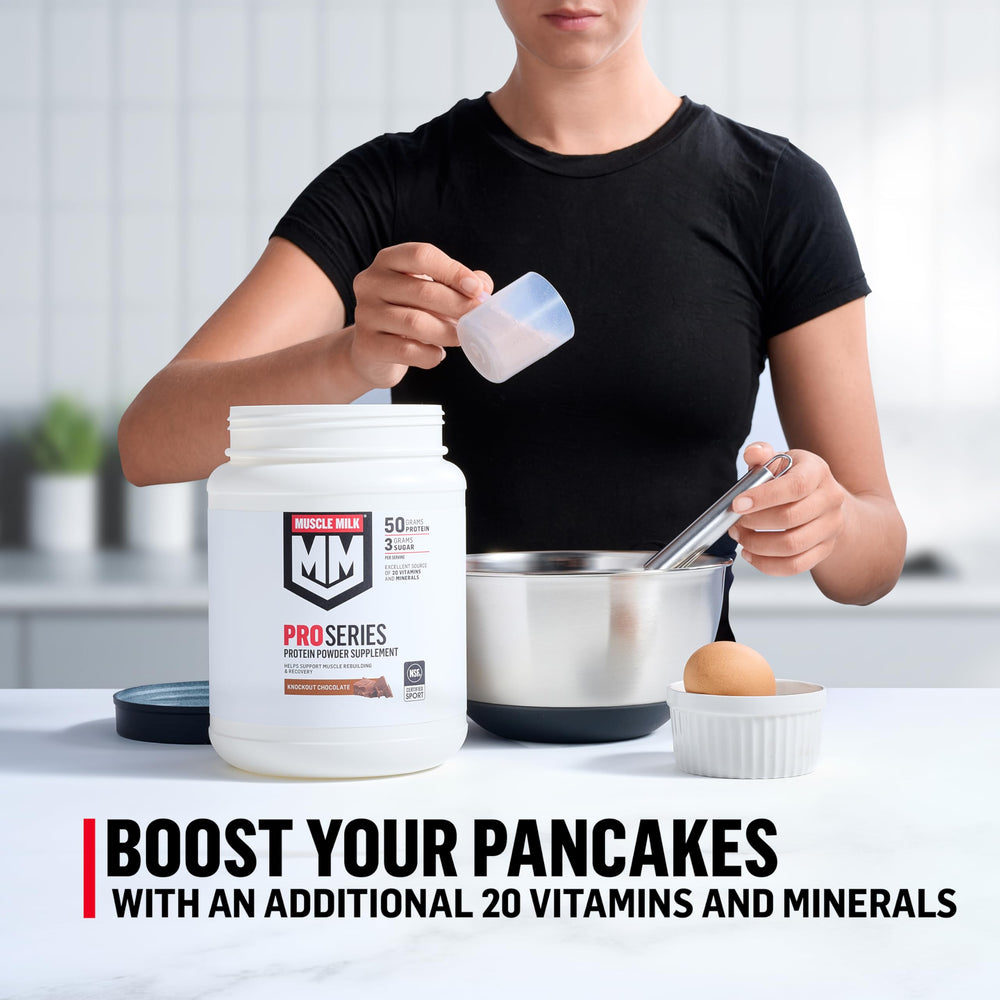 Muscle Milk scoop measuring protein to show serving accuracy benefit