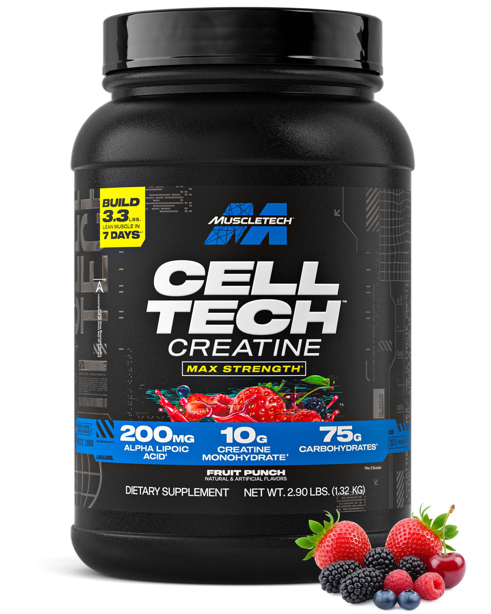MuscleTech Cell‑Tech front tub showing label and size for clear purchasing
