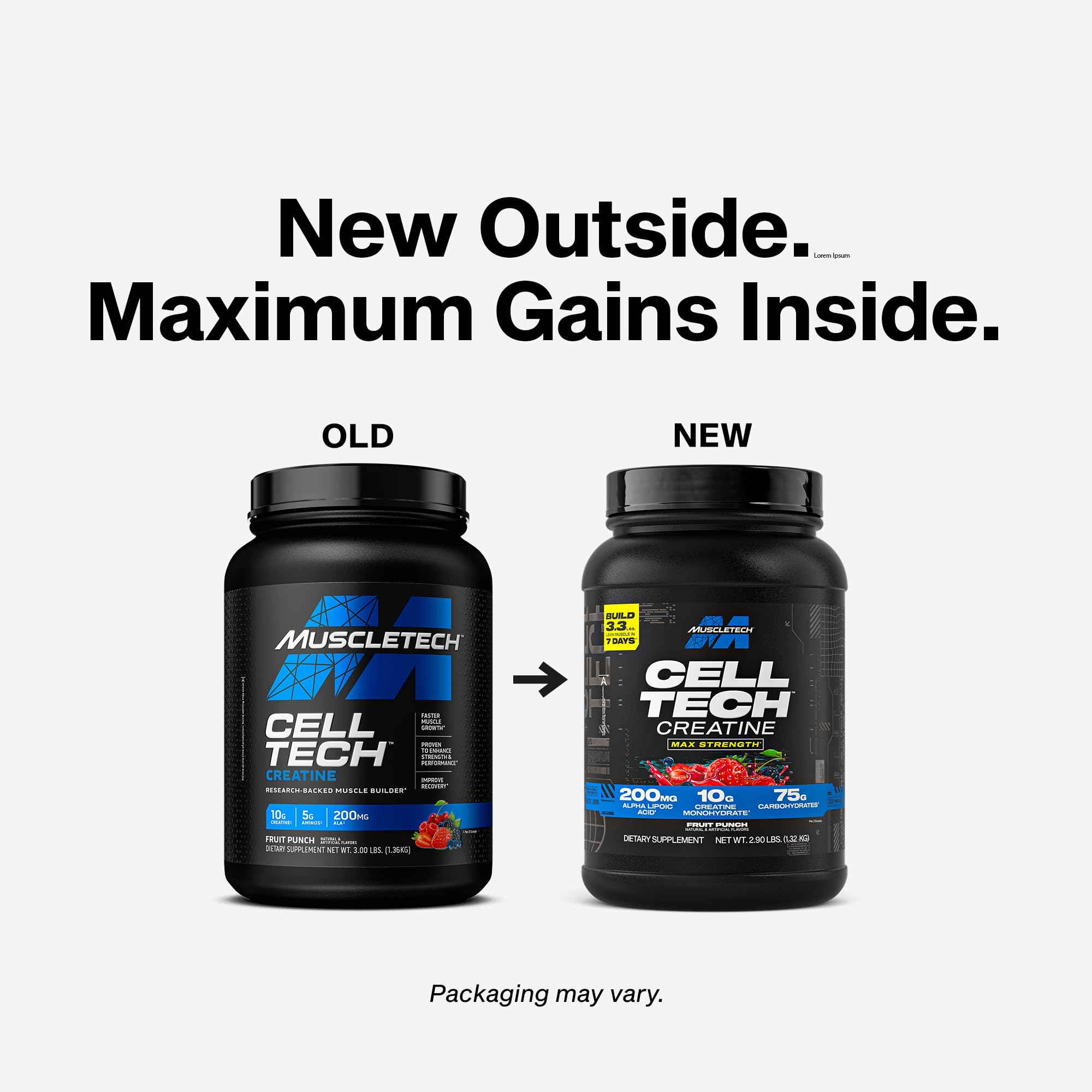 MuscleTech Cell‑Tech powder close‑up displaying fine texture for easy mixing