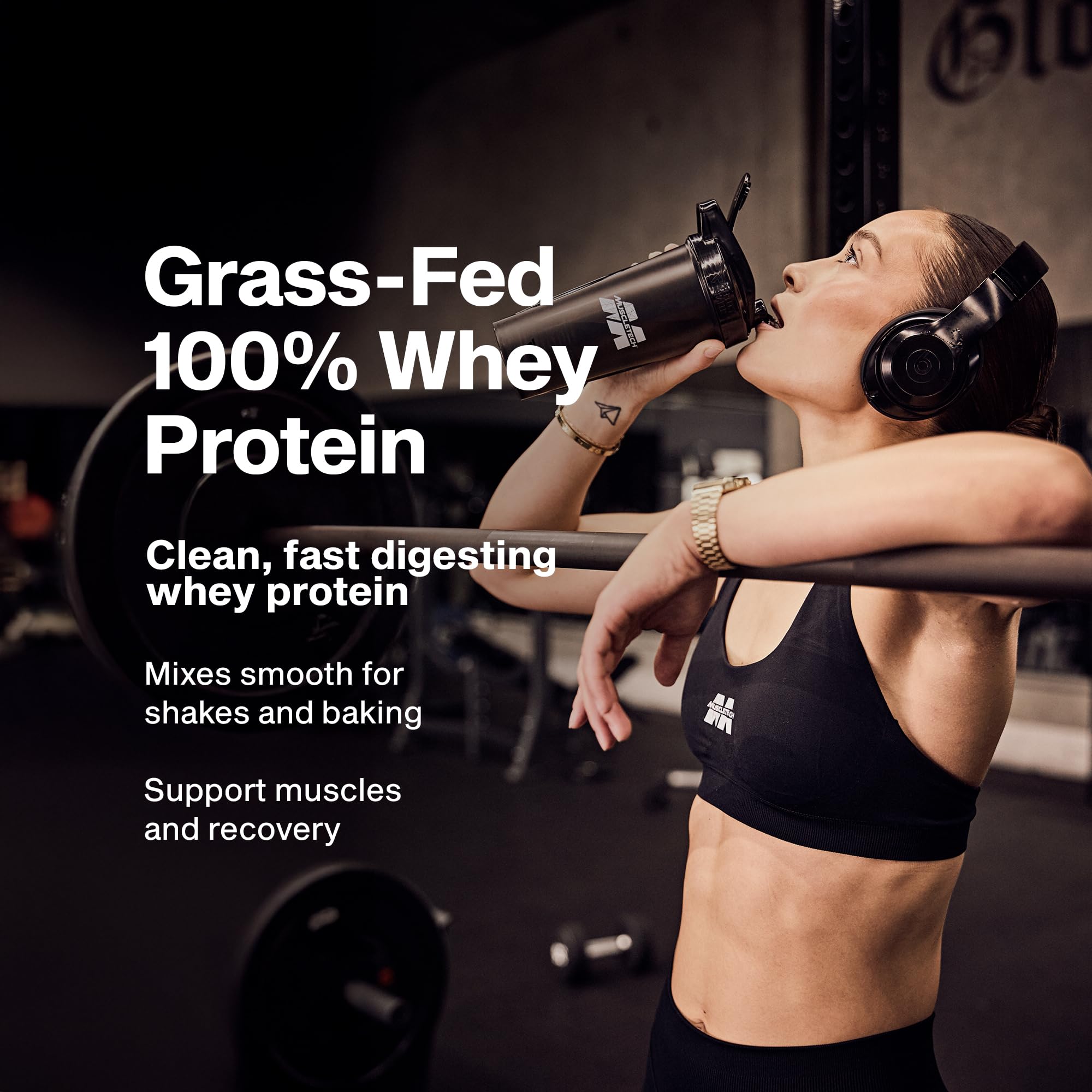 MuscleTech label close-up highlighting grass-fed sourcing and ingredient clarity