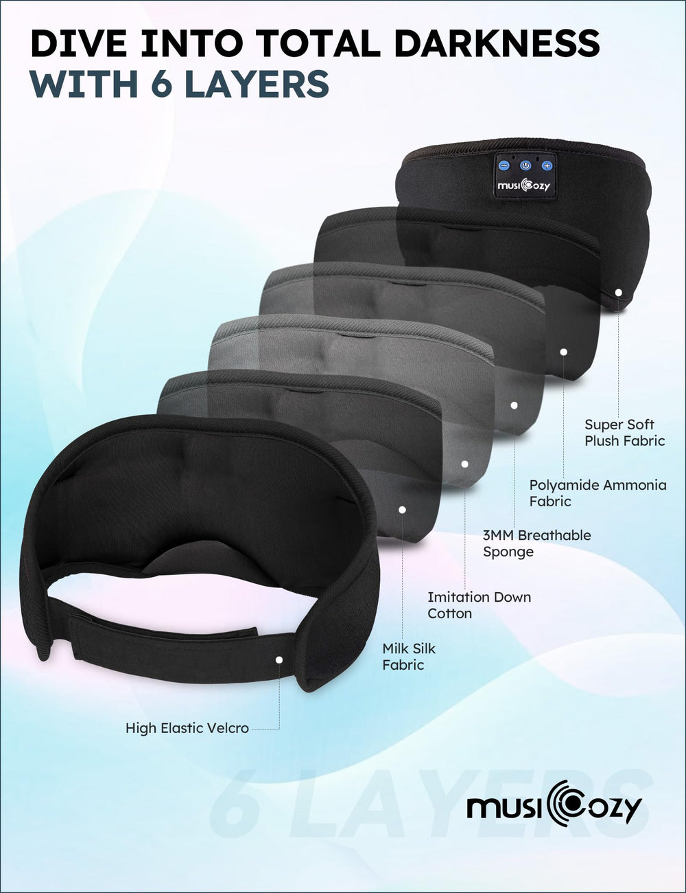 MUSICOZY worn by model while side sleeping demonstrating restful fit