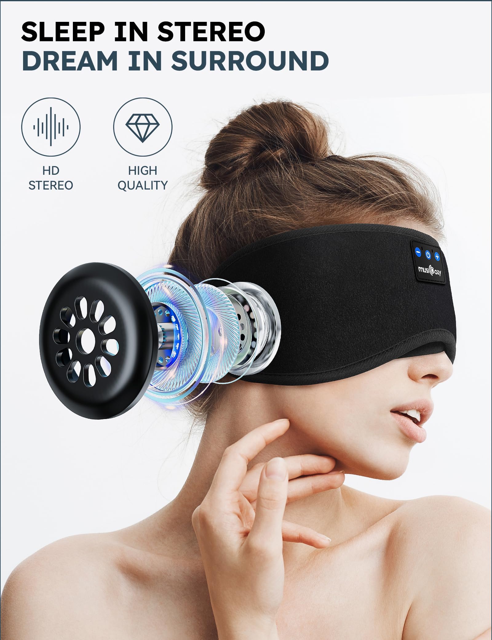 MUSICOZY ultra-thin speaker detail showing silicone cover and clear sound