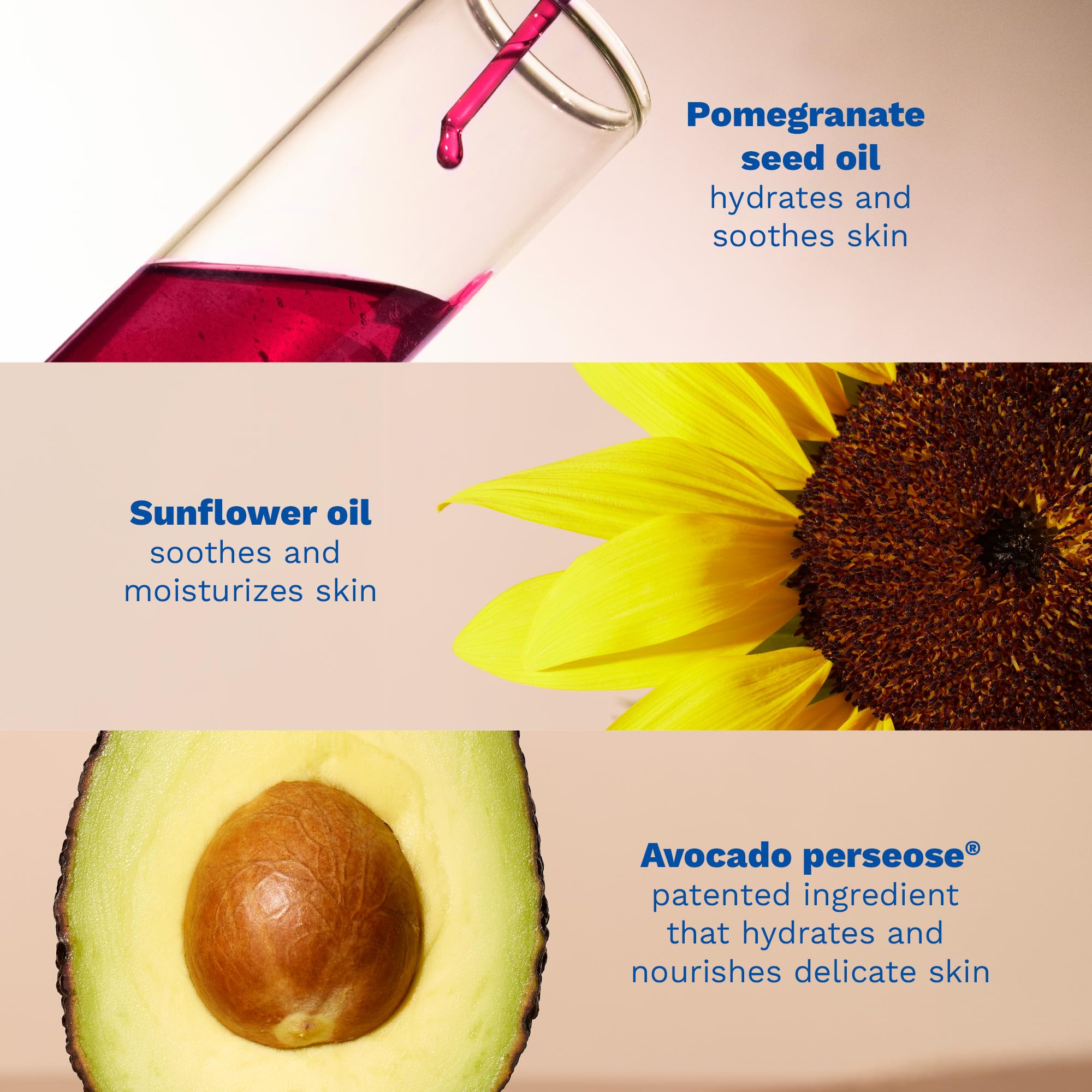 Mustela baby oil near avocado pomegranate and sunflower bottles highlighting natural oils