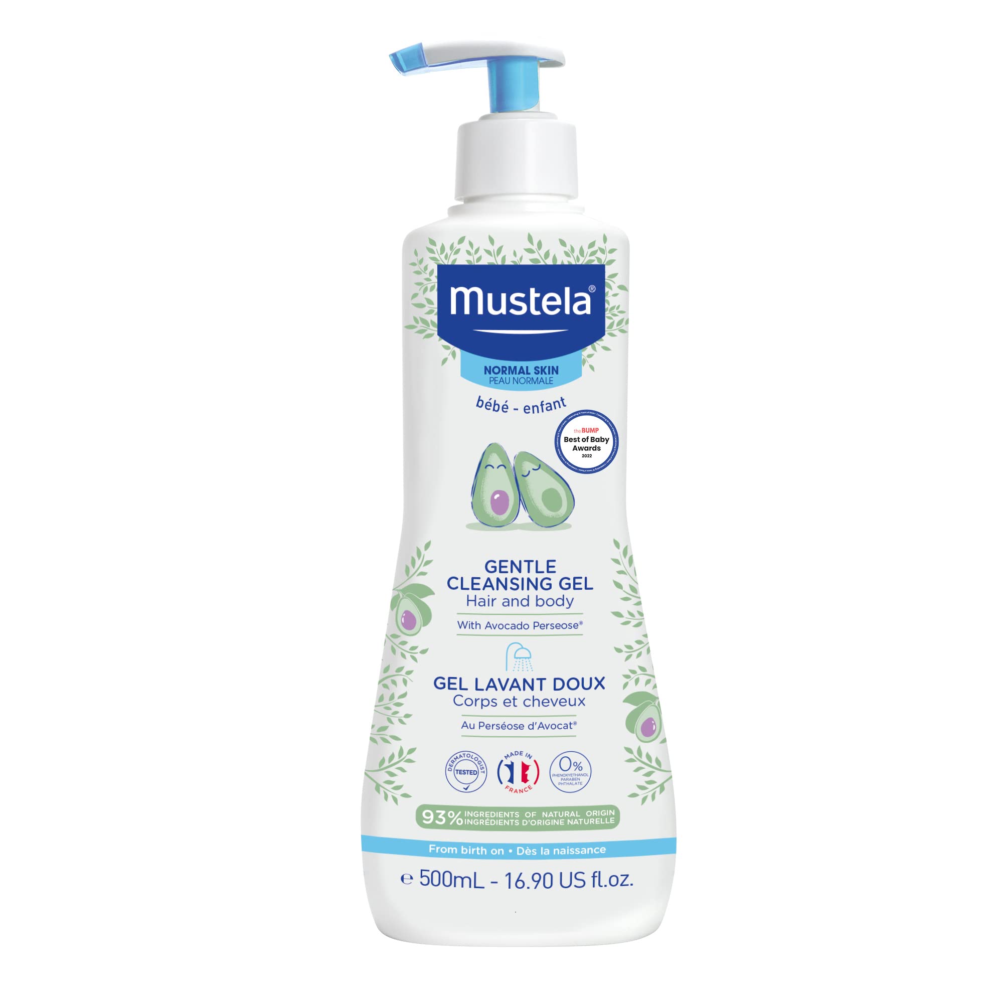 Mustela front packaging showing Gentle Cleansing Gel benefits and size