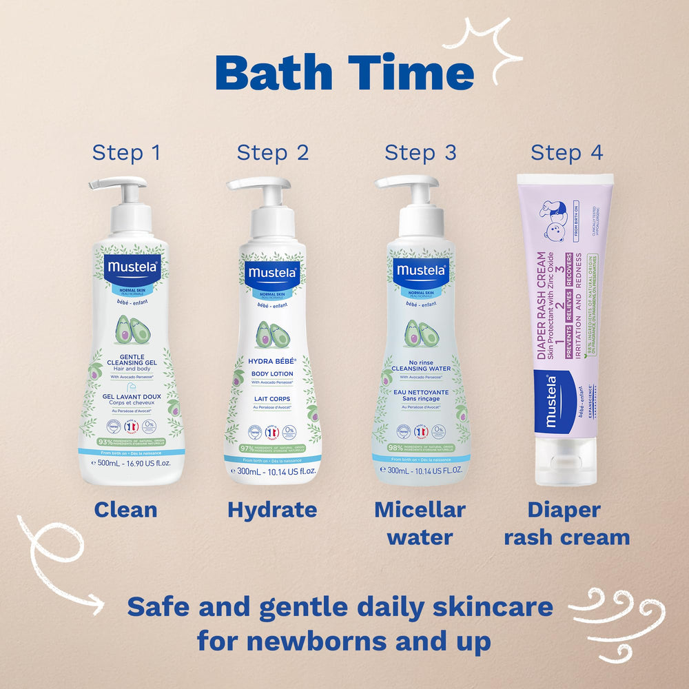 Mustela lotion placed in a nursery lifestyle setting for everyday routine benefit