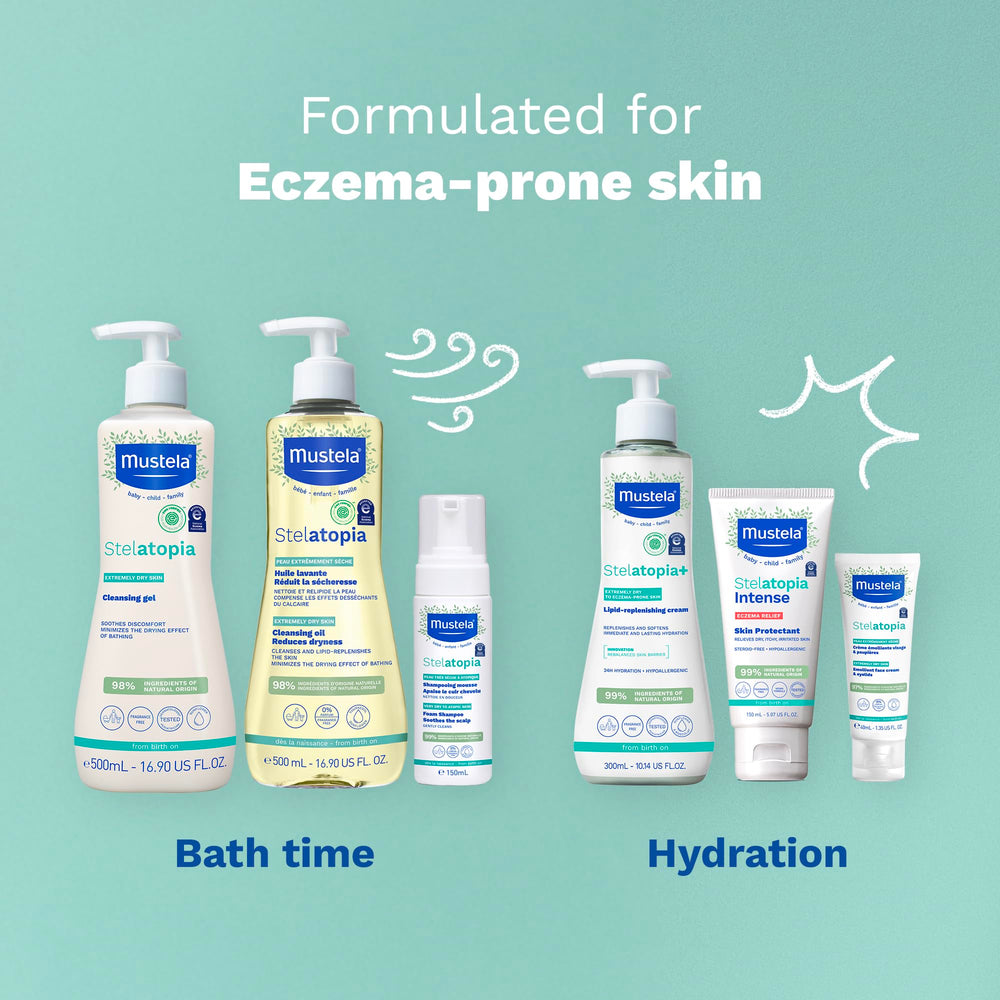 Mustela close-up label highlighting natural-origin ingredients benefit