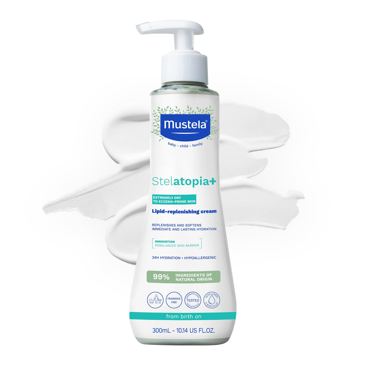 Mustela front packaging showing product and calming benefit