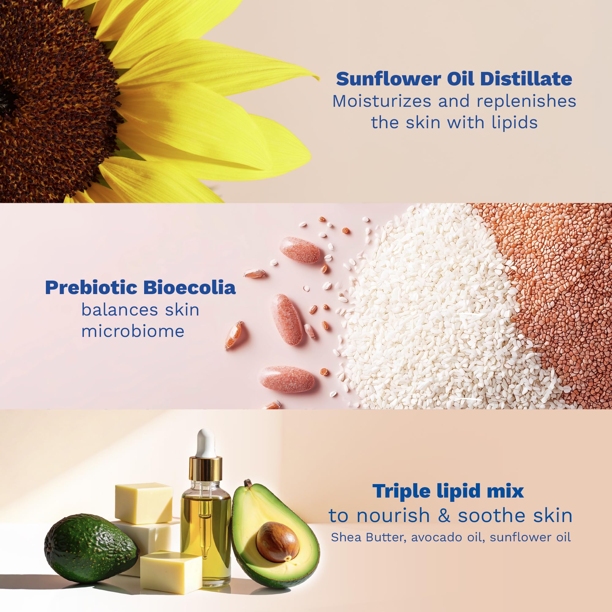 Mustela sunflower oil distillate ingredient display supporting barrier benefit