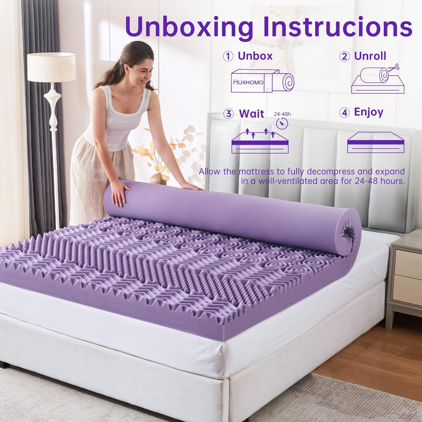 MUXHOMO foam cross-section revealing gel-infused layer for cooler sleep