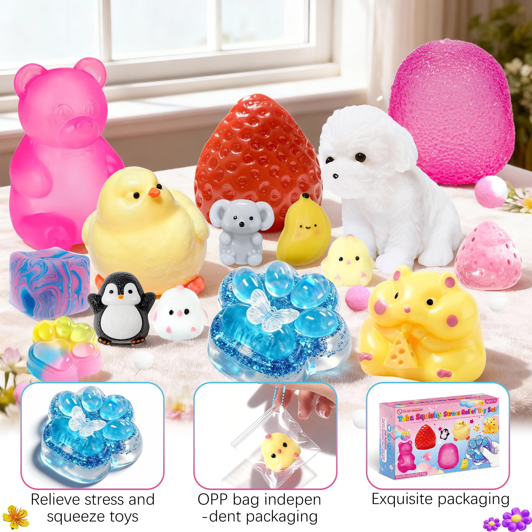 Muxiziu squishies displayed on a desk, adds playful decor and stress relief