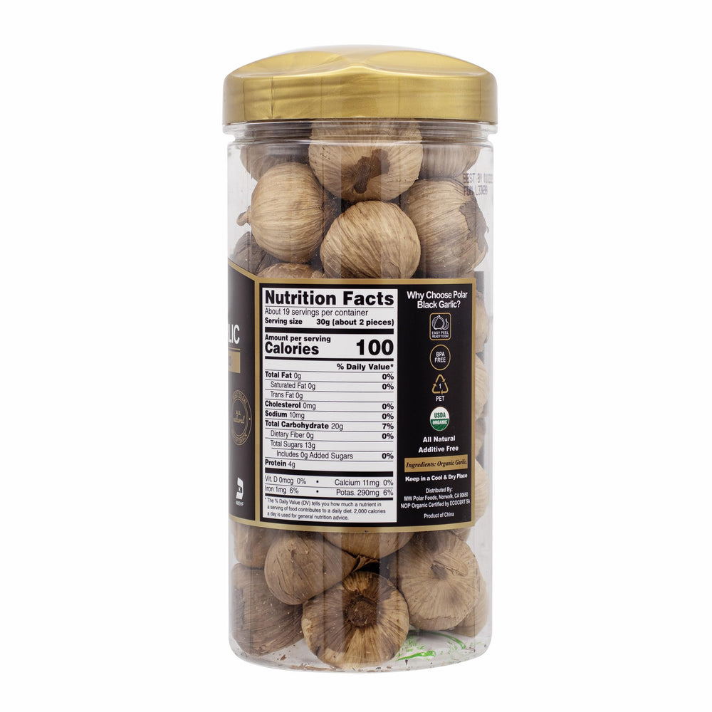 MW Polar peeled black garlic cloves close-up, shows spreadable texture and rich color